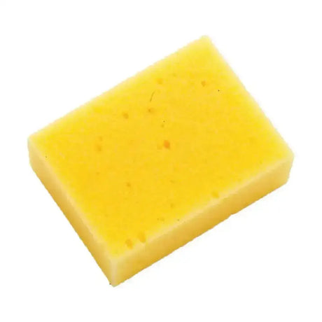 Small tack cleaning sponges bright yellow handy sized sponge 4inch x 3inch with porous texture and dark specks