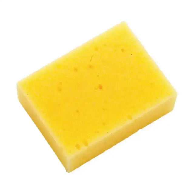 Small tack cleaning sponges bright yellow handy sized sponge 4inch x 3inch with porous texture and dark specks