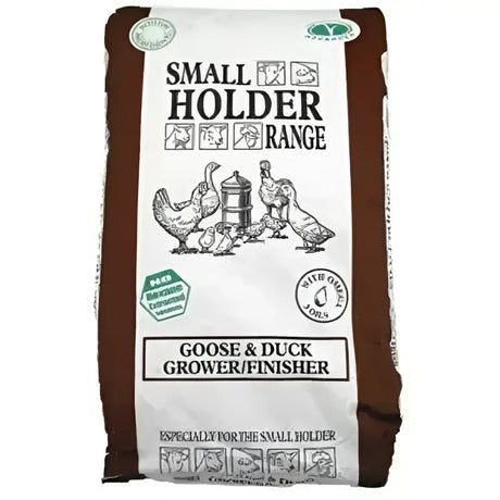 Brown and white bag of allen & page small holder range goose and duck grower finish feed for small holders