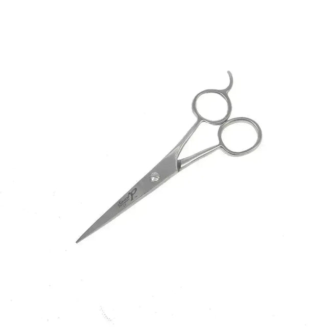 Silver-toned smart grooming 5 inch pointed scissors with polished metal finish and ergonomic loops for accurate trimming