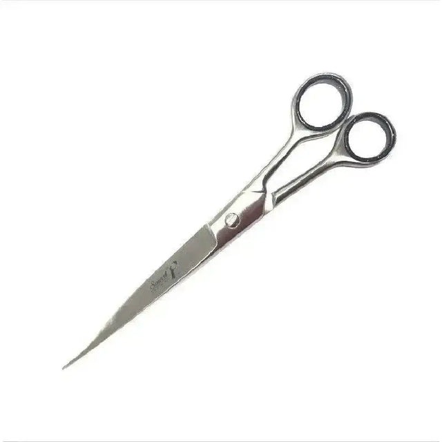 Silver-toned smart grooming 7.5 inch pointed scissors with sleek metallic finish and ergonomic handles for grooming