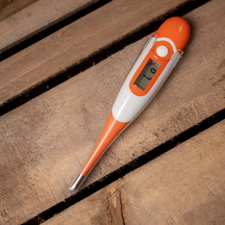 Orange and white smart grooming digital thermometer with sleek ergonomic design for precise grooming use