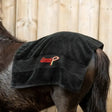Black plush smart grooming dry cotton 550gm towel super absorbent with red orange embroidered logo for horse grooming