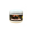White plastic jar with silver band and black label showing horse face smart grooming enhancing gloss 100g for highlighting