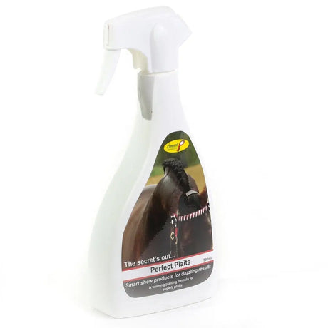 White plastic spray bottle smart grooming perfect plaits 500ml with horse head label for show plaiting grooming perfect plaits