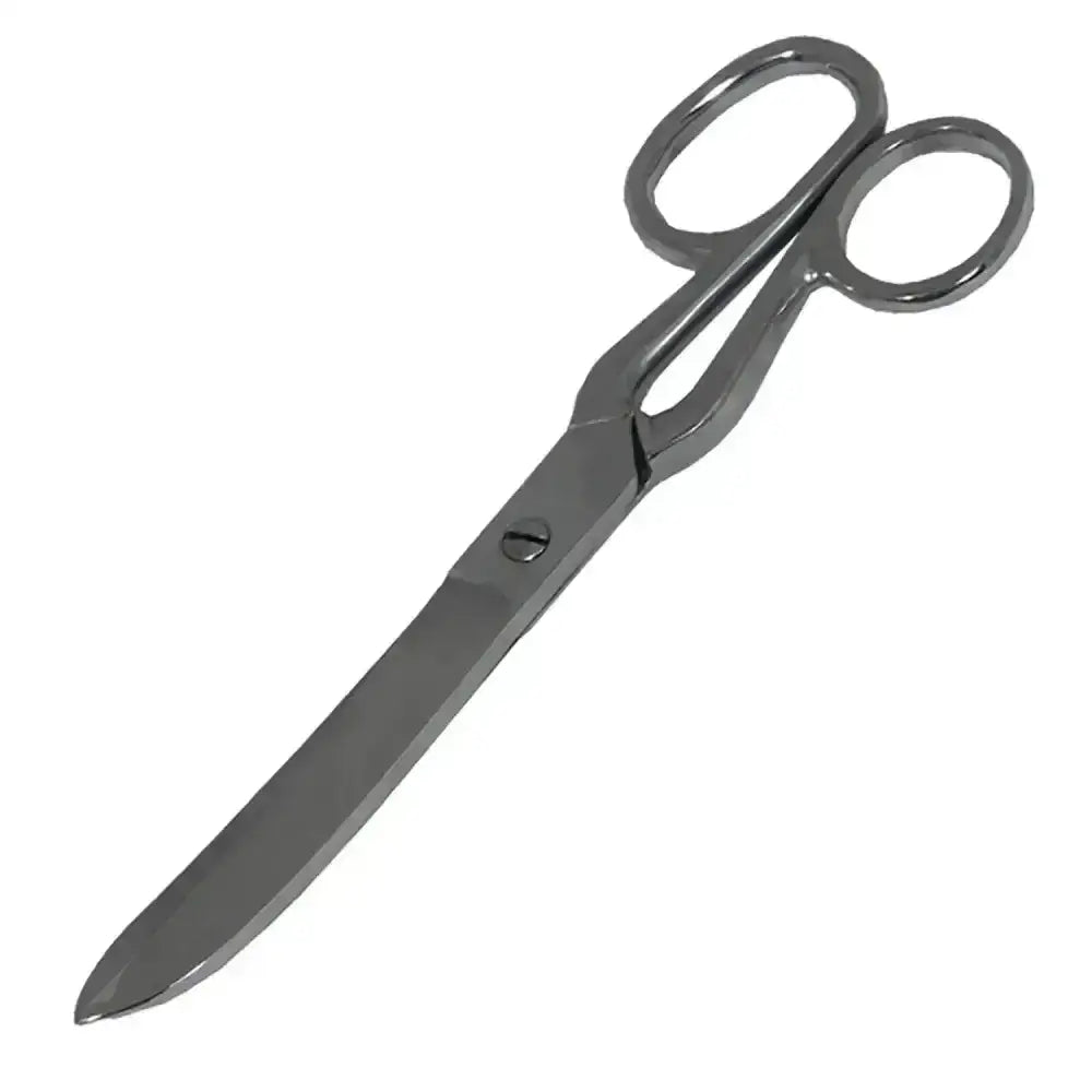 A sleek metallic pair of smart grooming scissors with polished chrome handles and sharp curved fetlock blades 8 inch