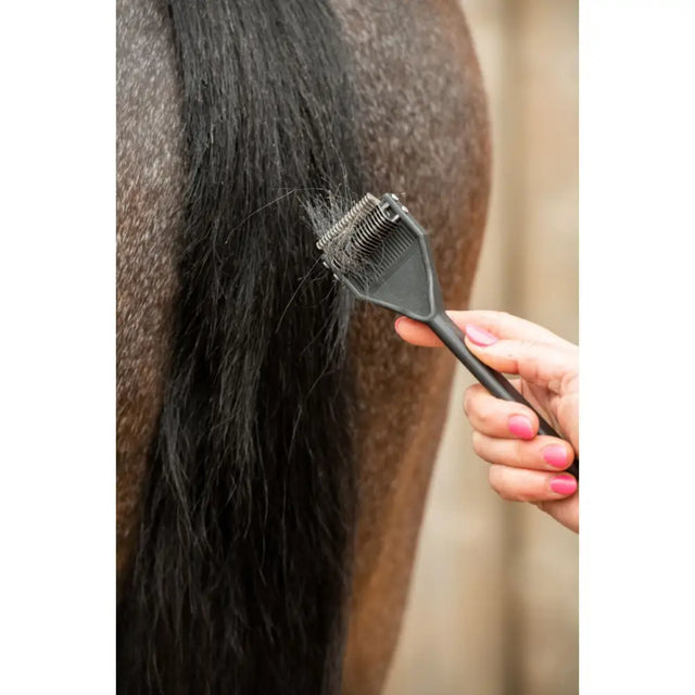 Black plastic horse mane dye brush with fine teeth for precise application from smart tails standard collection