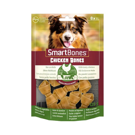 Smartbones chicken bones pack of 8 mini bone shaped treats with an outer layer made of tasty vegetables healthy alternative chew