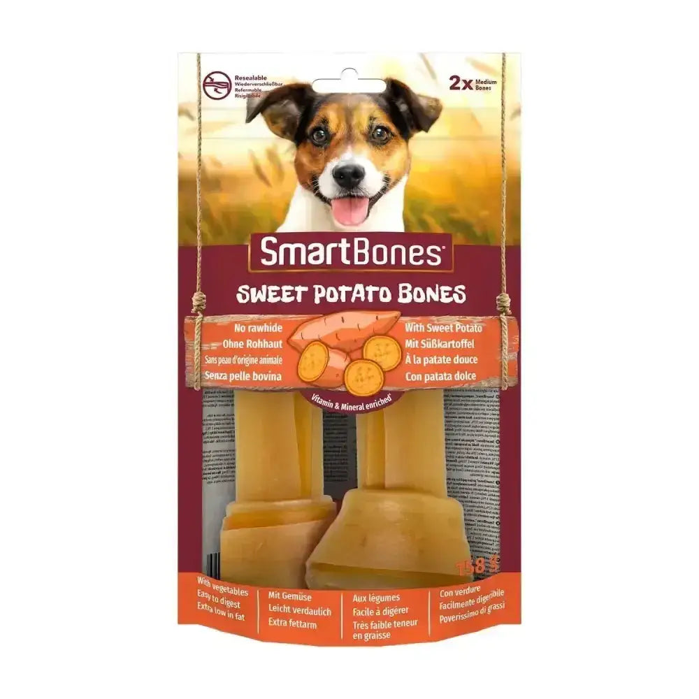 Smartbones sweet potato bones two medium tan healthy alternative chew toys made from natural sweet potato