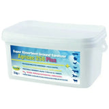 White plastic container of smite biocare agrisec 250 plus absorbent ground sanitiser with blue and yellow label defra approved