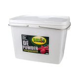 White plastic bucket with metal handle labeled smite organic de powder 10kg perfect for crawling insects thrive in moist areas