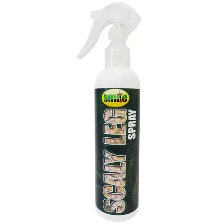 White plastic spray bottle with black smite organic scaly leg rtu spray label for scaly leg mite treatment