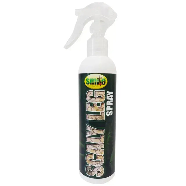 White plastic spray bottle with black smite organic scaly leg rtu spray label for scaly leg mite treatment
