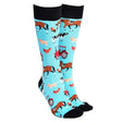 Light blue knee-high socks with black cuffs and farm animal patterns from sock society farmyard collection unisex pack