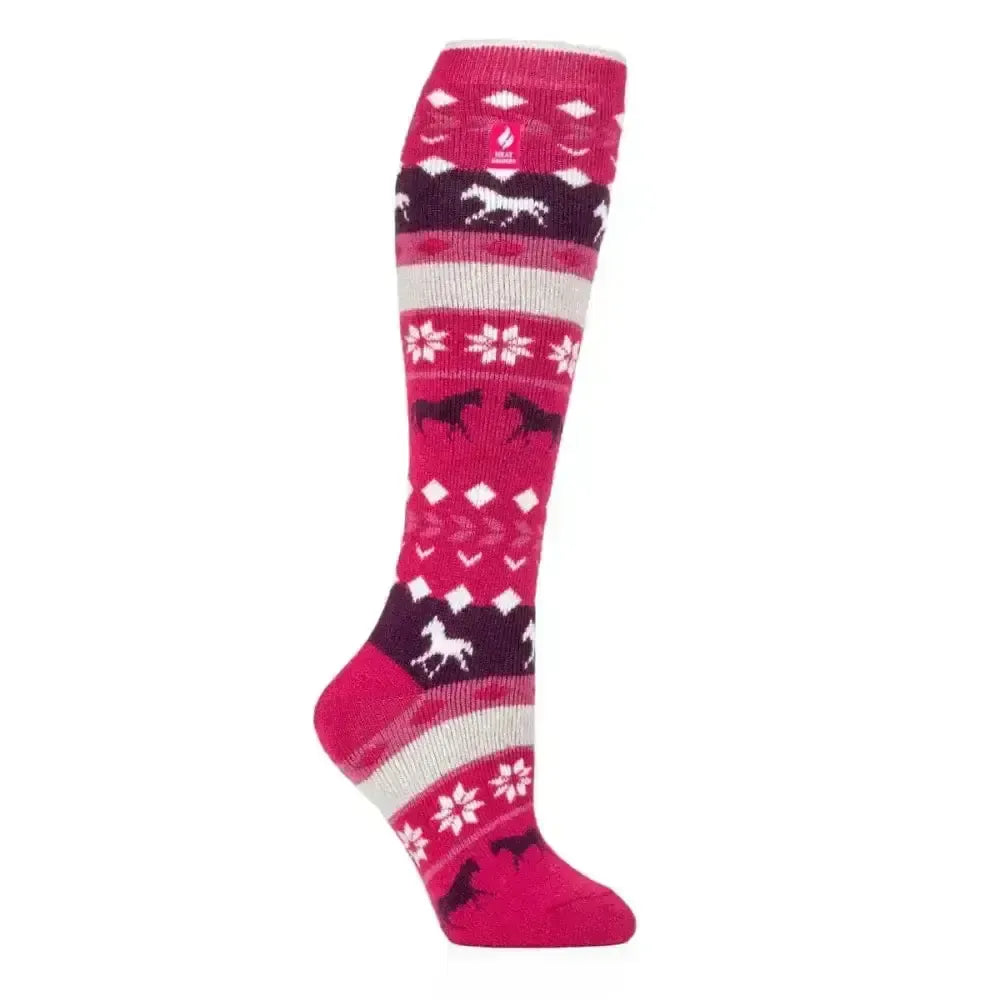 Sockshop Heat Holders Horse Fairisle Tall Riding Socks Windsor Pink Riding Socks