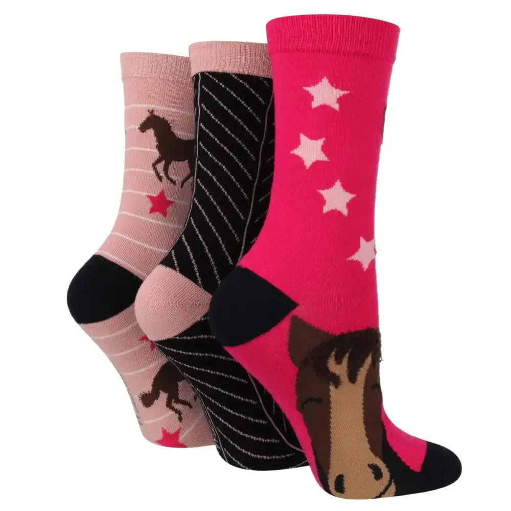 Sockshop Wild Feet Cotton Crew Socks 3 Pack Horse Riding Socks Barnstaple Equestrian Supplies