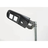 Black solar-powered led street light with two rectangular panels and motion sensor from solar technology arena2k led features timed illumination mode