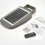 Gray solar-powered street light with rectangular panel and mounting bracket from solar technology arena2k led with timed illumination mode