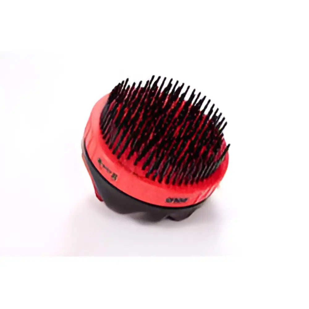 Red and black SoloBrush handheld hair brush with dense stiff bristles that glide through mane and tail easily