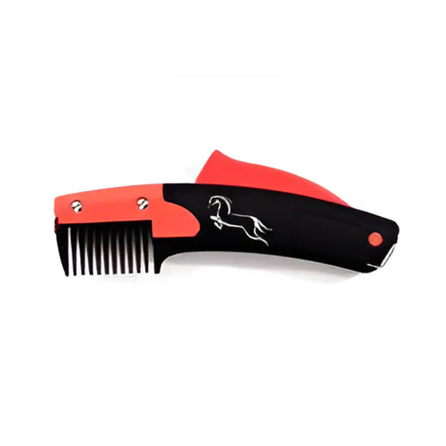Red and black solocombs mane tail thinner with white rearing horse silhouette on handle original humane thinner