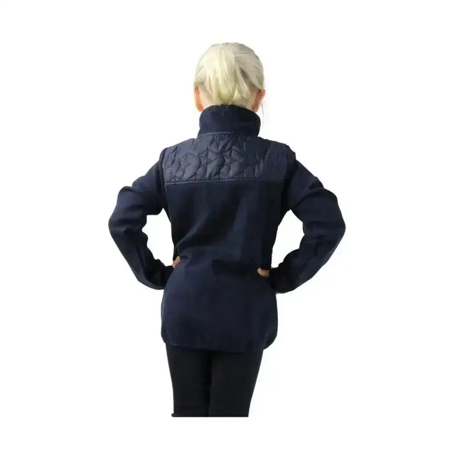 Back view of navy blue quilted sophia jacket by little rider with star-patterned stitching perfect for child’s wardrobe outdoor coats