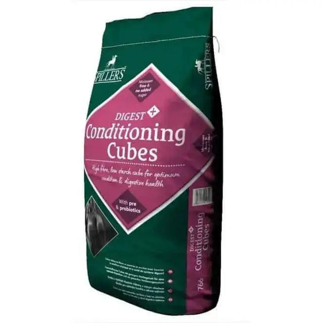 Green and purple bag of Spillers Digest+ conditioning cubes for horses supporting digestive health and high calorie conditioning