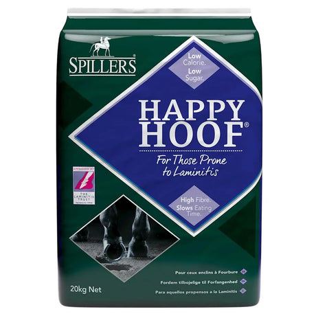 Green and blue spillers happy hoof horse feed packaging for ponies prone to laminitis showing front of product