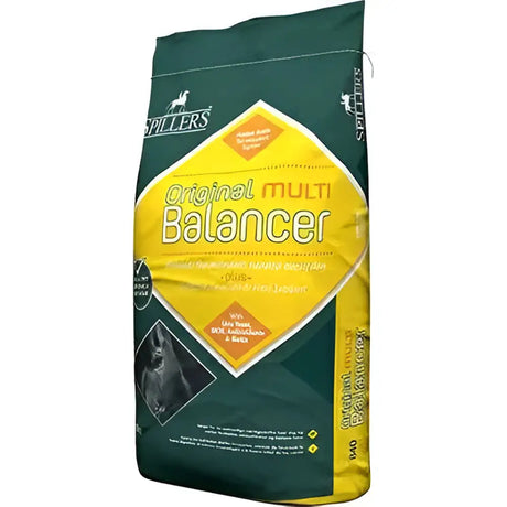 Green and yellow bag of spillers original multi balancer horse feed with chelated trace elements and live yeast