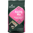 Spillers racing mix high energy oat based horse feed in dark green and vibrant pink bag with flaked barley for performance