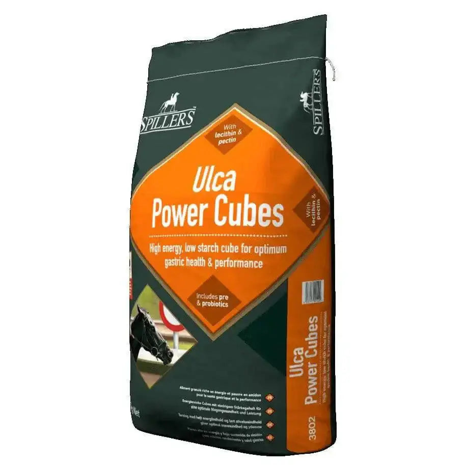 Dark green and orange bag of spillers ulca power cubes low starch cube horse feed for energy and digestion