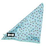 A light blue cooling bandana blue with colorful oval sprinkles perfect for days cooling bandana use on dogs