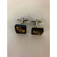 Silver-toned square cuff links with colourful squares on dark faces perfect for stylish riding apparel