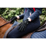 Black ssg digital riding glove style 2100 with textured fabric and small logo on wristband backside view