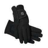 Black textured riding gloves with velcro strap and logo patch shown from the back ssg digital winter lined style 2150