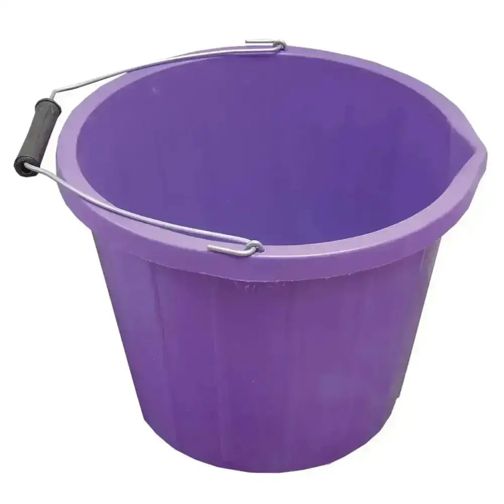 Purple plastic stable bucket with metal handle and black grip ideal for buckets and bowls use