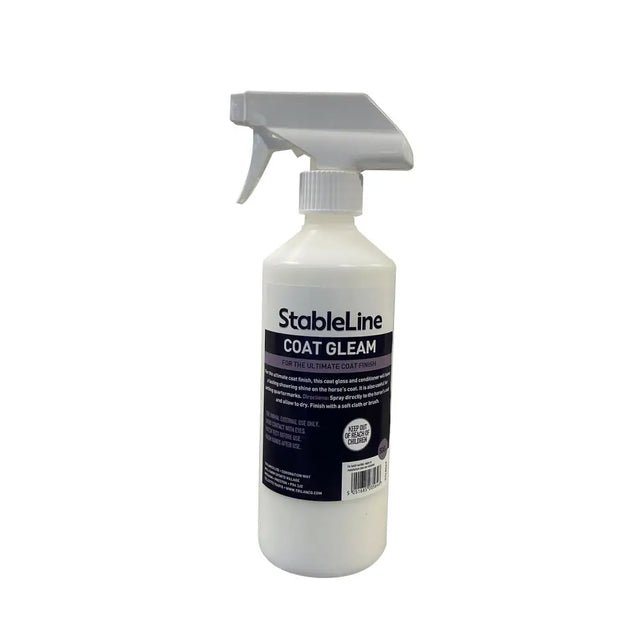White plastic stableline coat gleam spray bottle with gray trigger nozzle for ultimate coat finish and lasting showring shine