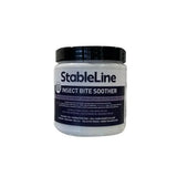 White plastic jar with black lid and stableline insect bite soother label giving natural relief for insect bite irritation