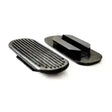 Black plastic phone stand with textured grip and adjustable clamp featuring stirrup treads rounded rubber design