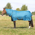 Blue stormx empra combi turnout rug with black straps and silver trim designed for outdoor use