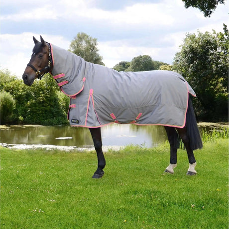 StormX Original 300 Combi Turnout Rug Grey/Pink/Yellow 4'6' HY Equestrian Turnout Rugs Barnstaple Equestrian Supplies