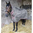 Gray quilted stormx original 300g combo stable rug with pink trim and black brand patch for horses