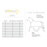 Stormx original sweet itch zebra rug size chart showing measurements for the sweet itch zebra product by hj equestrian