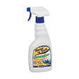 White plastic spray bottle with blue trigger labeled straight arrow mane n tail detangler for easy hair grooming