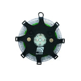 Black and clear circular led streetflare horse box hazard light with green glow and horizon logo on central circuit board