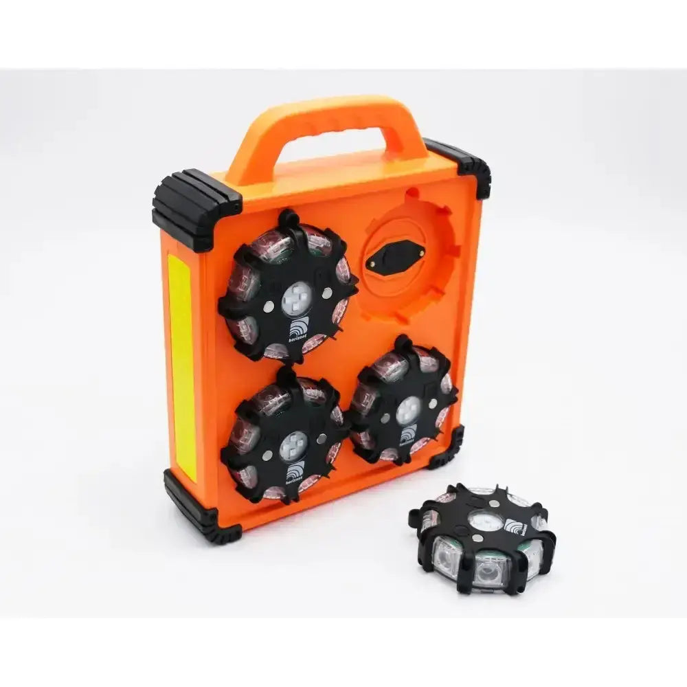 Orange and black streetflare horse box hazard warning kit with three led lights in a rugged portable case