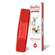 Red striphair gentle groomer with textured rubber surface for easy-to-use coat conditioning and hair removal tool for dogs and cats