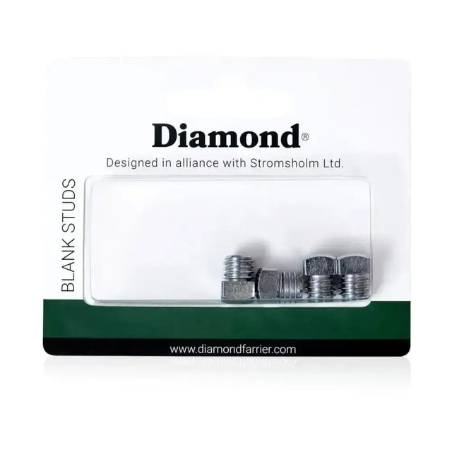 Silver metal stromsholm diamond blank studs in diamond brand package ideal for fitting competition studs