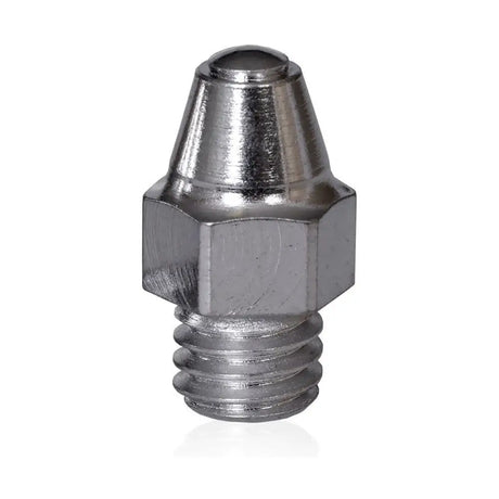 Silver metallic threaded tip with hexagonal base and conical head for stromsholm diamond hard ground high stud