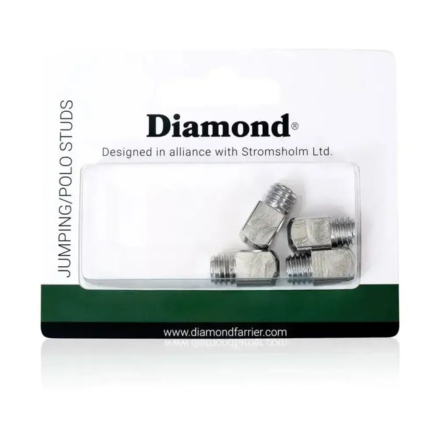 Silver stromsholm diamond jumping polo studs in clear plastic package with green and white branding