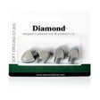 Chrome-finished stromsholm diamond soft ground soft ground studs in clear plastic package with green white branding